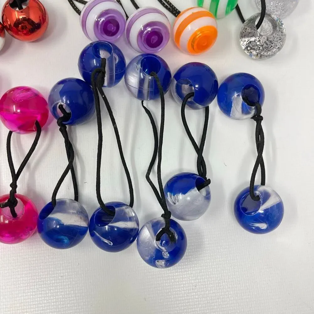 Twin Bead Hair Knocker Pony Tail Holders Bubbles Balls Tie Backs Lot of 18 Sets